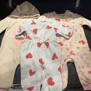 Fleece baby girl rompers with prints 3-6M Lot of 3 Baby Girl Outfit